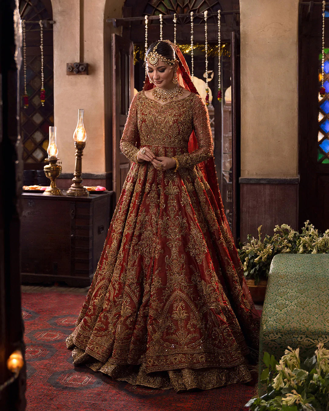 Tea-length wedding dress for retro bridal style -Bridal Red Pakistani Dress In Pishwas Frock And Lehenga Style Tea-length wedding dress for retro bridal style -Bridal Red Pakistani Dress In Pishwas Frock And Lehenga Style