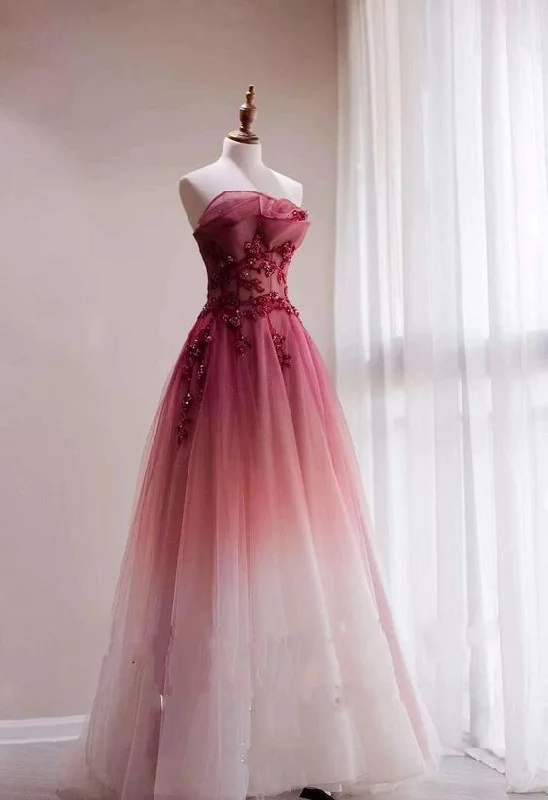 Red Gradient Prom Dress Vintage Wedding Dress Red Strapless Party Dress with Beaded Bridal Dress cg23240 Red Gradient Prom Dress Vintage Wedding Dress Red Strapless Party Dress with Beaded Bridal Dress cg23240