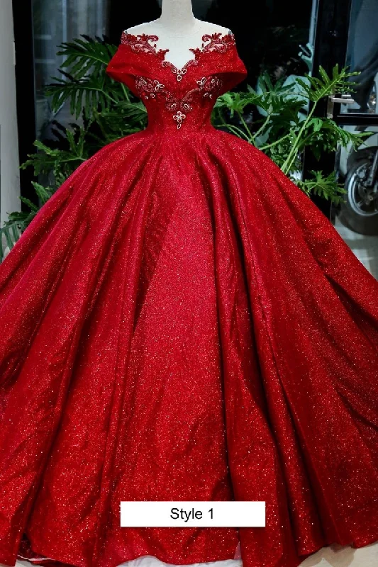 Red Queen style Red Sparkle Ball Gown Wedding Dress With Beadings & Glitter Tulle C2140 Red Queen style Red Sparkle Ball Gown Wedding Dress With Beadings & Glitter Tulle C2140