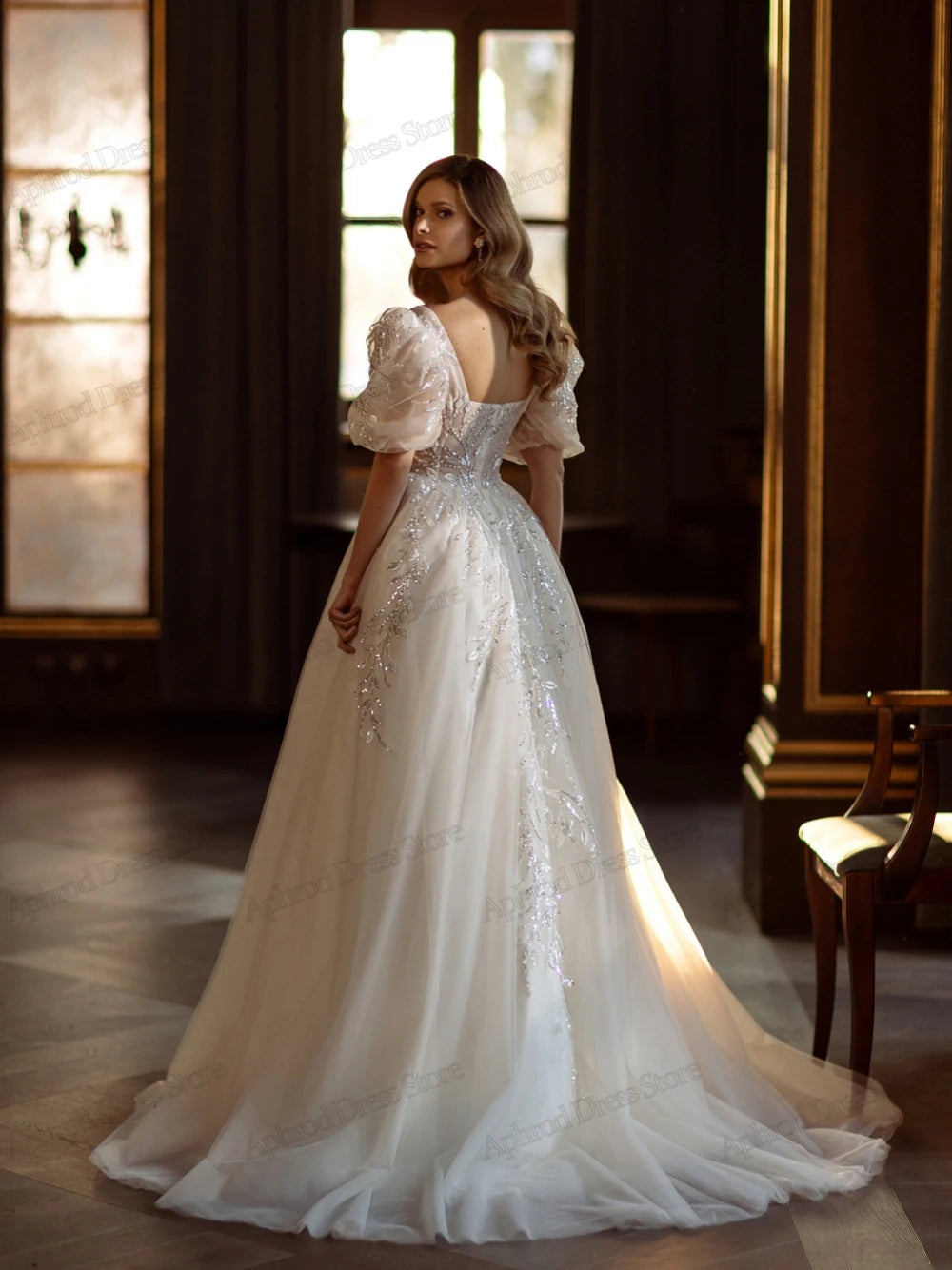 Cinessd Romantic Wedding Dresses A-Line Tulle Tiered Bridal Gowns Lace Appliques Glitter Sequin Pretty Robe Vestidos De Novia Customized Cinessd Romantic Wedding Dresses A-Line Tulle Tiered Bridal Gowns Lace Appliques Glitter Sequin Pretty Robe Vestidos De Novia Customized