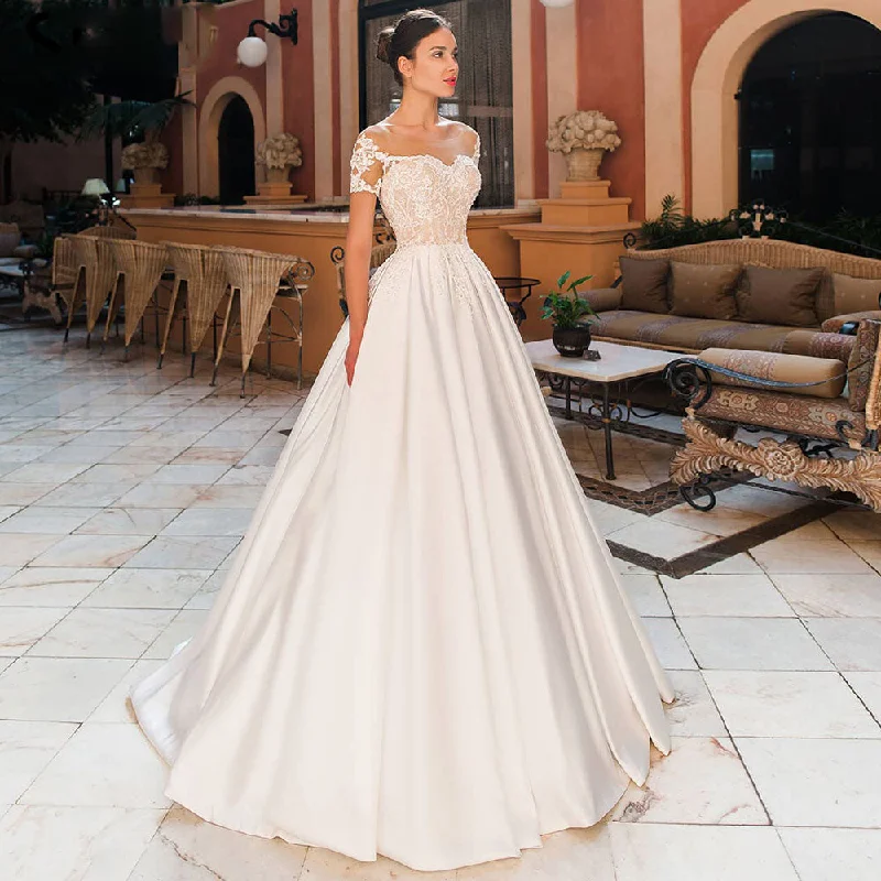 Cinessd Back to school outfit Satin A-Line Appliques Sweetheart Wedding Dresses Off Shoulder Button Backless Floor Length Bridal Robe De Mariée Custom Made Cinessd Back to school outfit Satin A-Line Appliques Sweetheart Wedding Dresses Off Shoulder Button Backless Floor Length Bridal Robe De Mariée Custom Made
