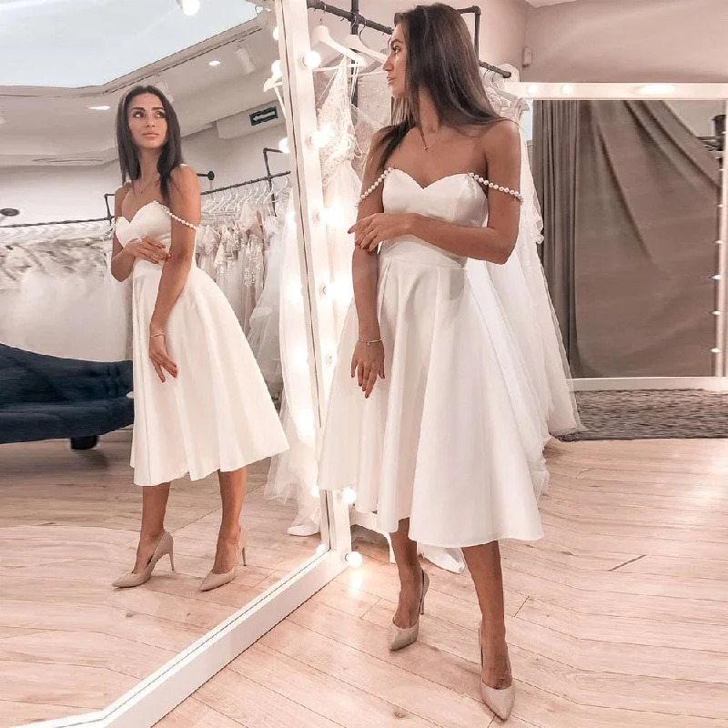 Cinessd Back to school Sexy Short Satin Wedding Dresses A-Line Off The Shoulder Pearls Ruched Corset Wedding Dress Tea Length Robe De Mariee Cinessd Back to school Sexy Short Satin Wedding Dresses A-Line Off The Shoulder Pearls Ruched Corset Wedding Dress Tea Length Robe De Mariee