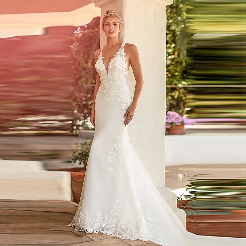 Cinessd Back to school outfit Sexy V-Neck Sleeveless Mermaid Wedding Dress For Women 2022 Boho Lace Appliques Open Back Floor Length Bridal Gown Customzie Cinessd Back to school outfit Sexy V-Neck Sleeveless Mermaid Wedding Dress For Women 2022 Boho Lace Appliques Open Back Floor Length Bridal Gown Customzie