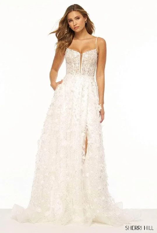 Wedding dress with open lace back for modern look -Sherri Hill 56136 - Corset Sequin Lace Evening Gown Wedding dress with open lace back for modern look -Sherri Hill 56136 - Corset Sequin Lace Evening Gown