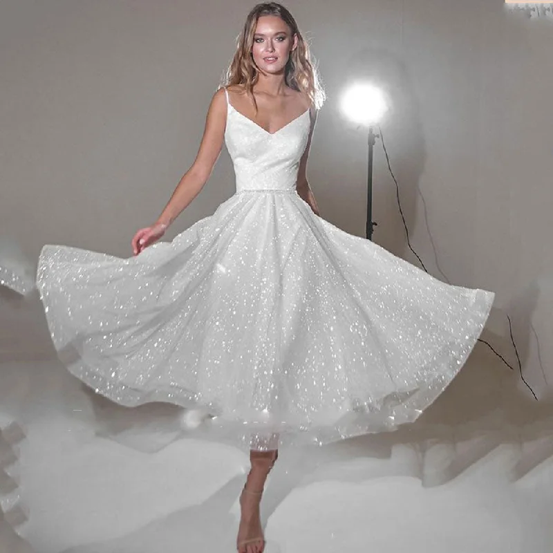 Cinessd Back to school outfit Shining Glitter Wedding Dress Women Puff Long Sleeves Pleats Sweetheart Tea Length Bridal Gowns Custom Made Garden Civil Wedding Cinessd Back to school outfit Shining Glitter Wedding Dress Women Puff Long Sleeves Pleats Sweetheart Tea Length Bridal Gowns Custom Made Garden Civil Wedding