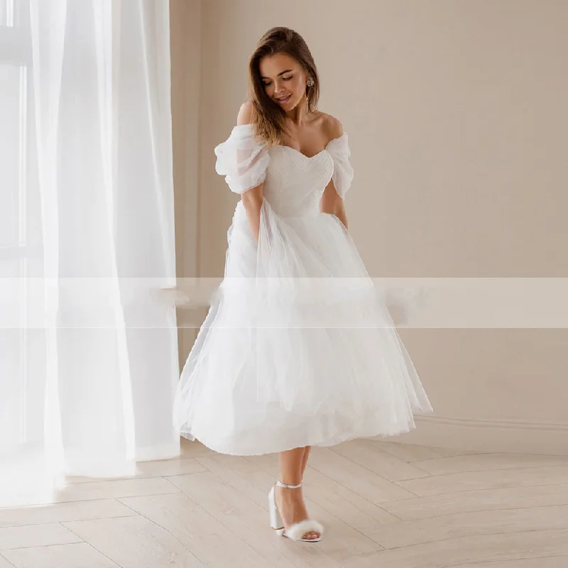 Cinessd Back to school outfit Short Tulle Princess Wedding Dress Tea Length Off Shoulder Corset Lace Up Back Bridal Gown Customisze Civil Robe De Mariage Cinessd Back to school outfit Short Tulle Princess Wedding Dress Tea Length Off Shoulder Corset Lace Up Back Bridal Gown Customisze Civil Robe De Mariage