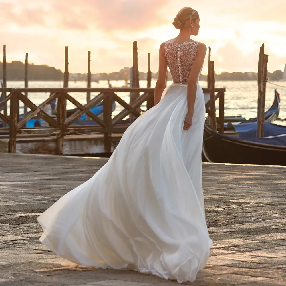Cinessd Simple Chiffon V-Neck Wedding Dress for Women 2025 Elegant Lace Appliques Boho A-Line Sleeveless Bridal Gowns Vestido De Novia Cinessd Simple Chiffon V-Neck Wedding Dress for Women 2025 Elegant Lace Appliques Boho A-Line Sleeveless Bridal Gowns Vestido De Novia