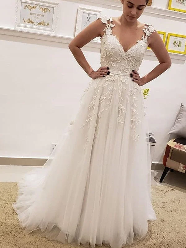 Luxury wedding dress with sequined details for sparkle -Simple Tulle Lace Illusion Back A-line Wedding Dresses , AB1506 Luxury wedding dress with sequined details for sparkle -Simple Tulle Lace Illusion Back A-line Wedding Dresses , AB1506
