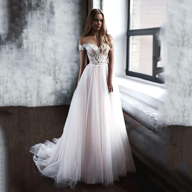 Cinessd Smileven A Line Wedding Dresses 2022 Nude Top Lace Boho Bride Gowns Robe De Mariee Wedding Gowns Custom Made Cinessd Smileven A Line Wedding Dresses 2022 Nude Top Lace Boho Bride Gowns Robe De Mariee Wedding Gowns Custom Made