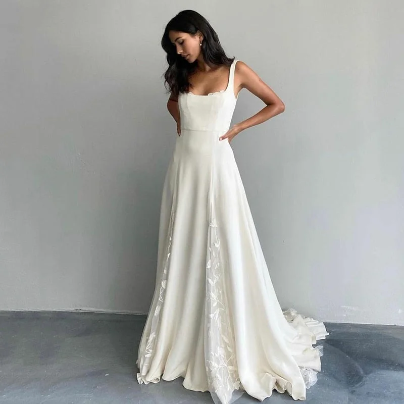 Cinessd Back to school Smileven Ivory Wedding Dress Soft Satin Square Neck Beach Bride Dresses Train Elegant Wedding Boho Bridal Gowns 2022 Cinessd Back to school Smileven Ivory Wedding Dress Soft Satin Square Neck Beach Bride Dresses Train Elegant Wedding Boho Bridal Gowns 2022