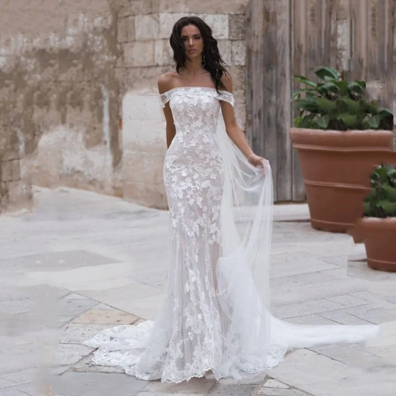 Cinessd Smileven Mermaid Wedding Dress Off The Shoulder Boho Bride Dresses Appliques Lace Elegant Vestido De Noiva Wedding Gown Cinessd Smileven Mermaid Wedding Dress Off The Shoulder Boho Bride Dresses Appliques Lace Elegant Vestido De Noiva Wedding Gown