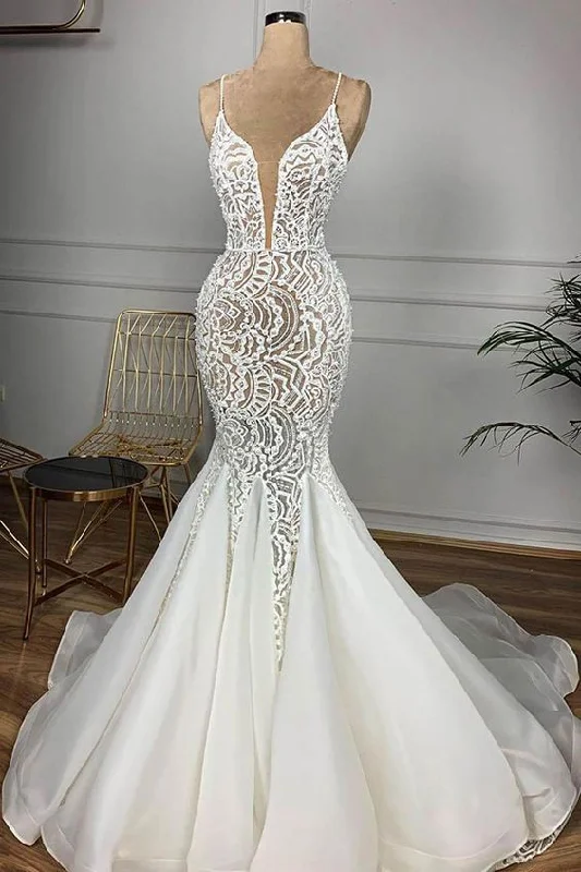 Spaghetti Straps Lace Wedding Dresses Ivory Sleeveless Bridal Gowns With Appliques Prom Dress cg23191 Spaghetti Straps Lace Wedding Dresses Ivory Sleeveless Bridal Gowns With Appliques Prom Dress cg23191