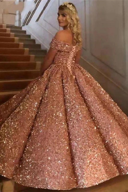 Sparkly Sweetheart Off The Shoulder Ball Gown Wedding Dresses | Sequin Puffy Bridal Gown c3259 Sparkly Sweetheart Off The Shoulder Ball Gown Wedding Dresses | Sequin Puffy Bridal Gown c3259