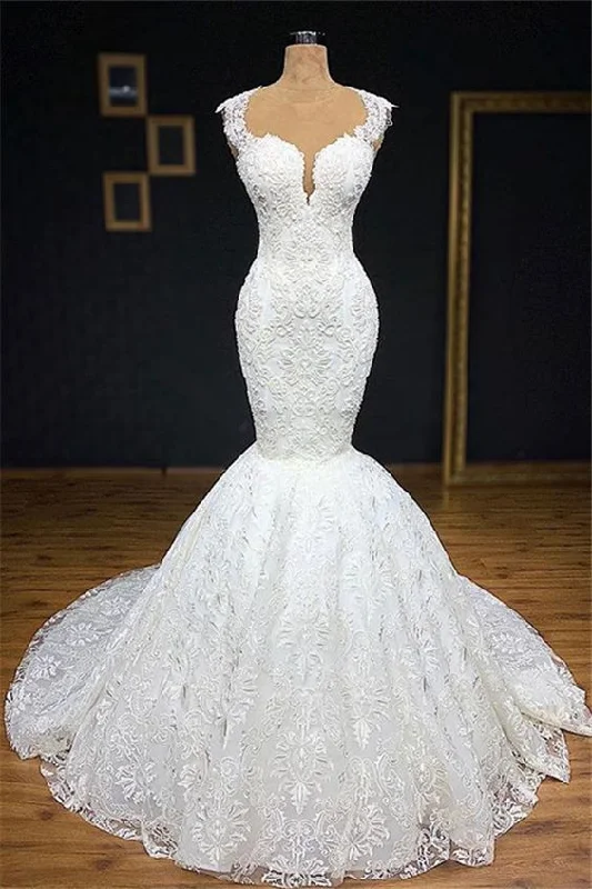 Straps Mermaid Wedding Dresses With Appliques Tulle Ruffles Lace Bridal Gowns Prom Dresses cg21744 Straps Mermaid Wedding Dresses With Appliques Tulle Ruffles Lace Bridal Gowns Prom Dresses cg21744