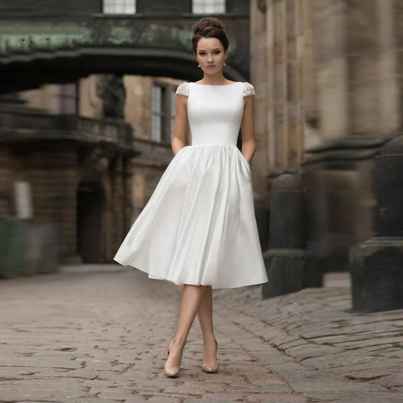 Cinessd Back to school outfit Tea-Length Short Wedding Dresses 2022 Cap Sleeve Boat Neck Appliques Beads Sequins A-Line Bridal Gown For Women Robe De Mariee Cinessd Back to school outfit Tea-Length Short Wedding Dresses 2022 Cap Sleeve Boat Neck Appliques Beads Sequins A-Line Bridal Gown For Women Robe De Mariee