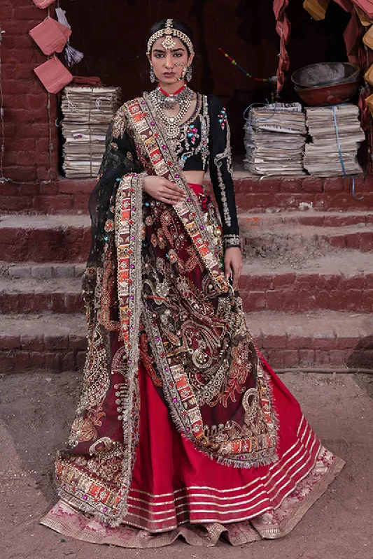 Satin wedding dress for a luxurious look -Traditional pink and Black Pakistani Bridal Dress
