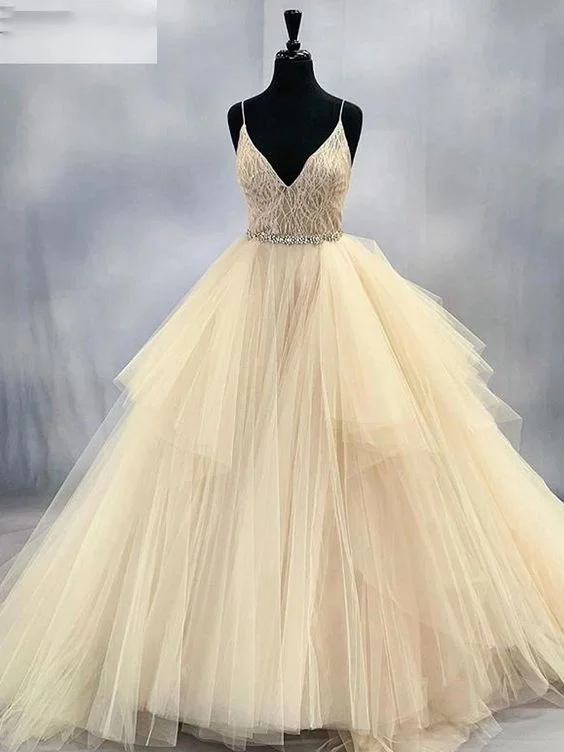 Tulle Lace Beading V-Neck Spaghetti Straps Sleeveless Floor-Length Ball Gown prom dress Wedding Dress cg22417 Tulle Lace Beading V-Neck Spaghetti Straps Sleeveless Floor-Length Ball Gown prom dress Wedding Dress cg22417