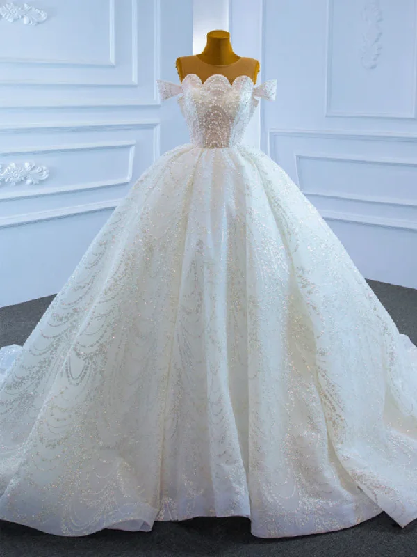 White Ball Gown Tulle Sequins Scoop Pearls Wedding Dress Party prom Dresses cg21368 White Ball Gown Tulle Sequins Scoop Pearls Wedding Dress Party prom Dresses cg21368