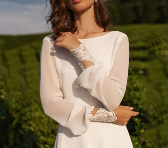 White Chiffon Simple Prom Dress Wedding Dress Open Back Prom Dress With Long Sleeves c3334 White Chiffon Simple Prom Dress Wedding Dress Open Back Prom Dress With Long Sleeves c3334