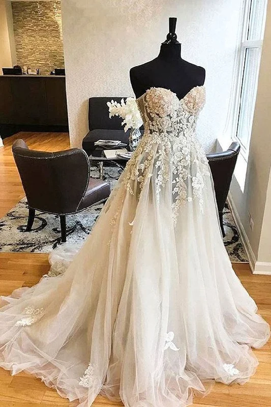 White sweetheart lace applique tulle wedding dress, lace wedding gown, lace bridal prom dress cg6489 White sweetheart lace applique tulle wedding dress, lace wedding gown, lace bridal prom dress cg6489