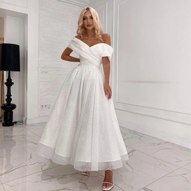 Cinessd Back to school outfit White Wedding Dress Beach Boho Off The Shoulder Princess Bridal Dress Glitter A-Line Elegant Short Shinny For Women Robe De Mari Cinessd Back to school outfit White Wedding Dress Beach Boho Off The Shoulder Princess Bridal Dress Glitter A-Line Elegant Short Shinny For Women Robe De Mari