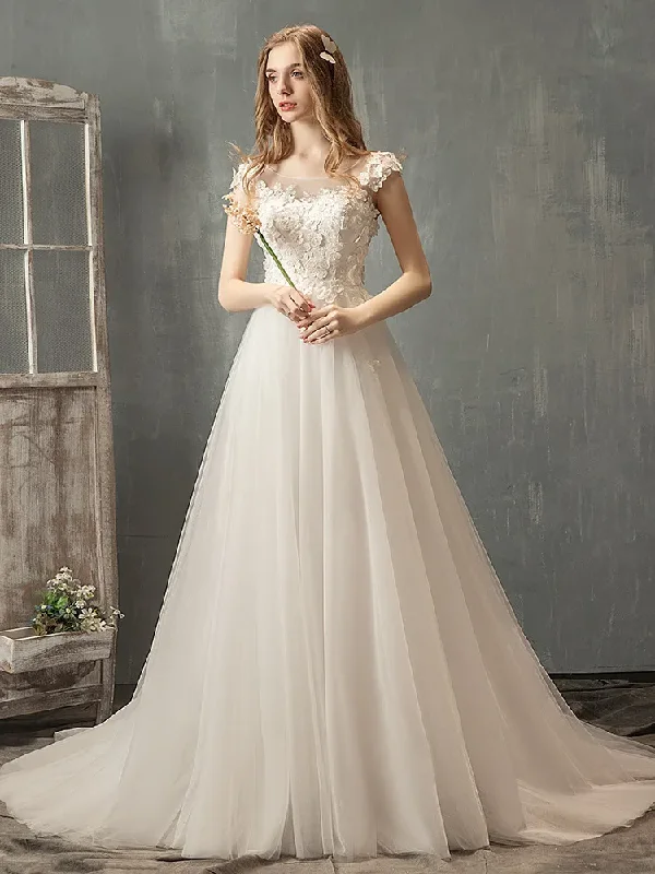 Women Elegant Lace Mesh See-Through Flower Solid Color Sweep Length Wedding Evening Dress Women Elegant Lace Mesh See-Through Flower Solid Color Sweep Length Wedding Evening Dress